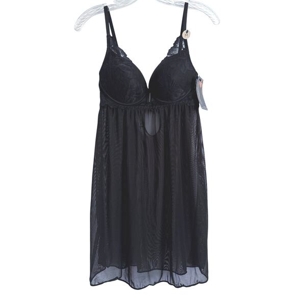 Marilyn Monroe Black Lace Mega Push-Up Sheer Babydoll Lingerie Size M - Picture 6 of 12